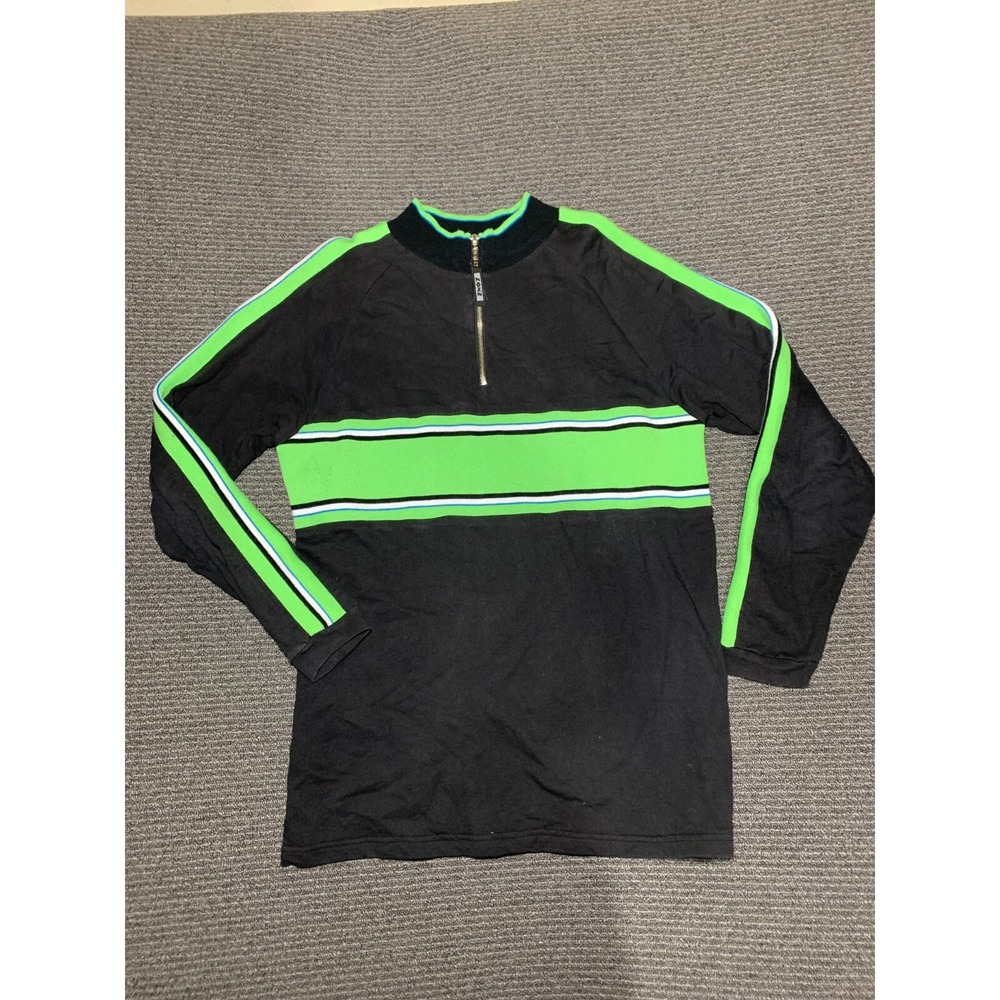 VTG Y2K Zonz 1/4 Zip Polo Shirt Adult XL Black/Green Polyester Skater Punk Retro